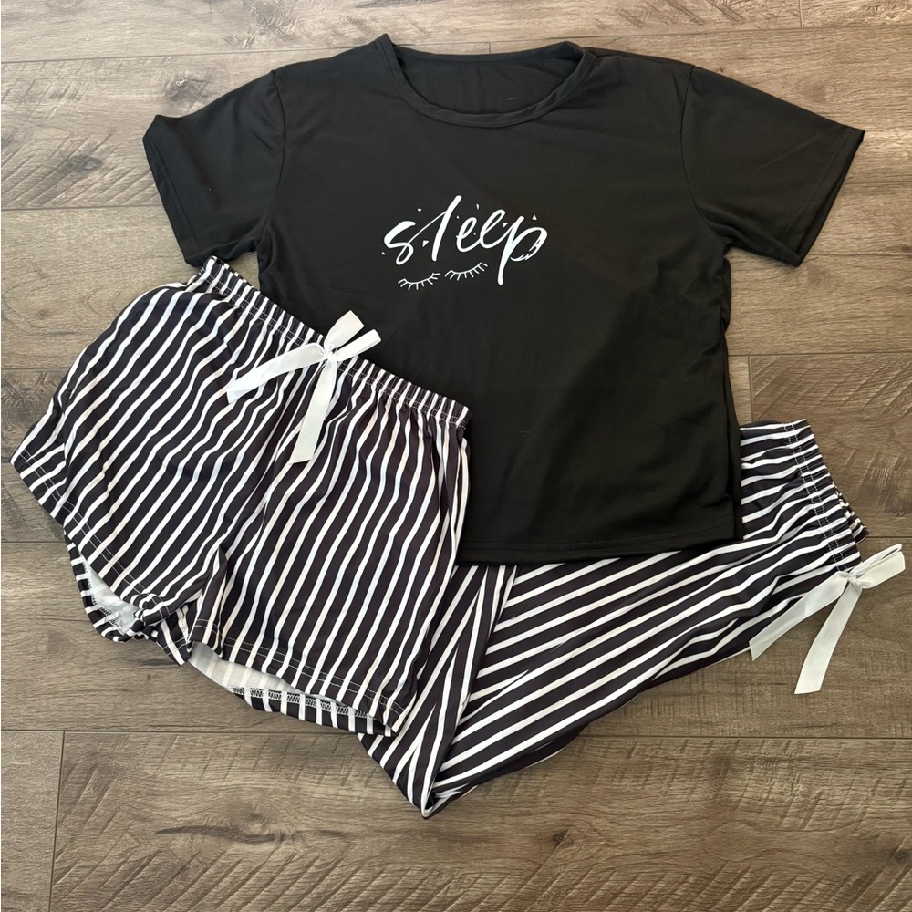 NWOT Black and White Striped Sleepwear Set